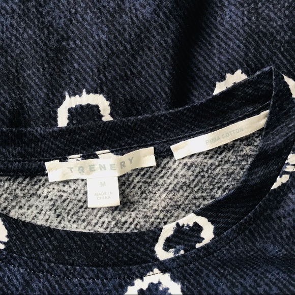 TRENERY Navy & White Short Sleeve Pima Cotton Tee T-Shirt Circle Print - Picture 6 of 10